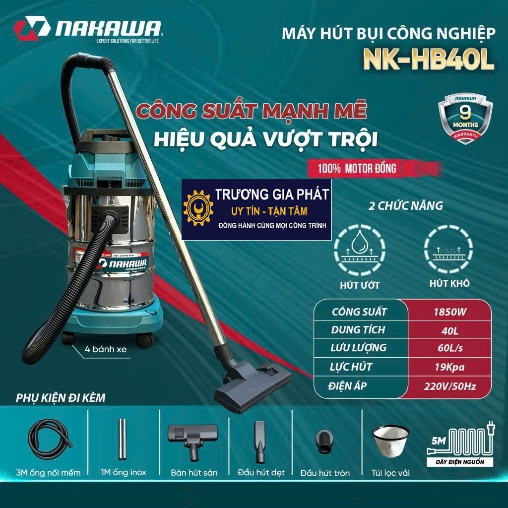 Máy Hút Bụi Công Nghiệp NAKAWA 15, 20, 25, 30, 40 Lít, (RM-HB30L, RM-HB40L) ,Công suất 1600W,1850W