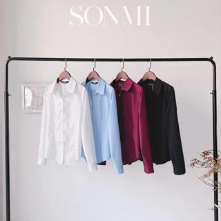 Áo sơ mi nữ công sở tay dài ôm eo SONMI Hàn Quốc thiết kế cao cấp vải thô hàn màu trắng đỏ xanh GIGI MANON AS136
