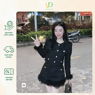 sét dạ dáng A tiểu thư chân váy và tay phối lông vũ đi chơi đi tiệc xinh lung linh v614