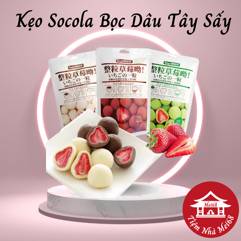 Socola Bọc Dâu Tây Sấy - Kẹo Bọc Dâu Đủ Vị - Gói 60G - tiemnhamei68