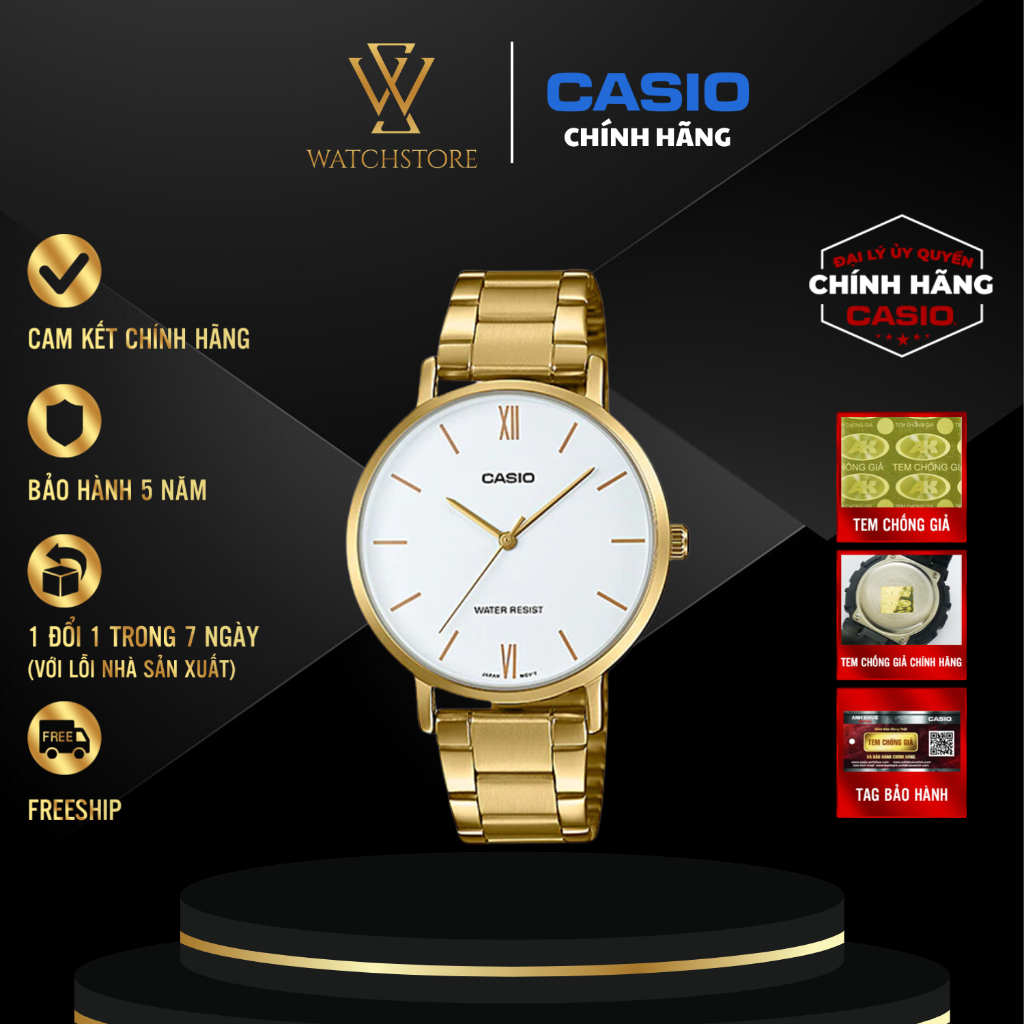 Đồng Hồ Quartz Nữ Casio LTP-VT01G-7BUDF Mặt Trắng Kim Vàng Kính Khoáng 34mm Chống Nước Dây Kim Loại 