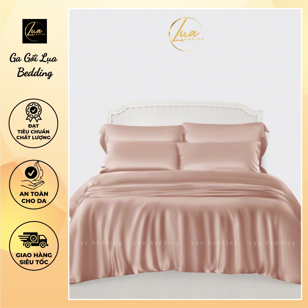 Bộ Chăn Ga Gối LUSI Lụa Silk Bedding mát mịn An Toàn cho da- Màu Hồng Phấn