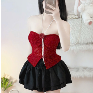 Áo ống cúp ngực xẻ tà đính hoa, áo croptop nữ có mút ngực nhún lưng ôm body