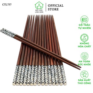  Đũa Gỗ Trắc Tự Nhiên Khảm Xà Cừ Hình Vảy Rồng HAHANCO  CTL757  Hộp 10 Đôi 