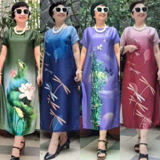  Váy Đầm Trung Niên Form Dài Xẻ Tà Chất Lụa Cao Cấp Sang Trọng 2 Túi Hông Dây Kéo Tốt. 