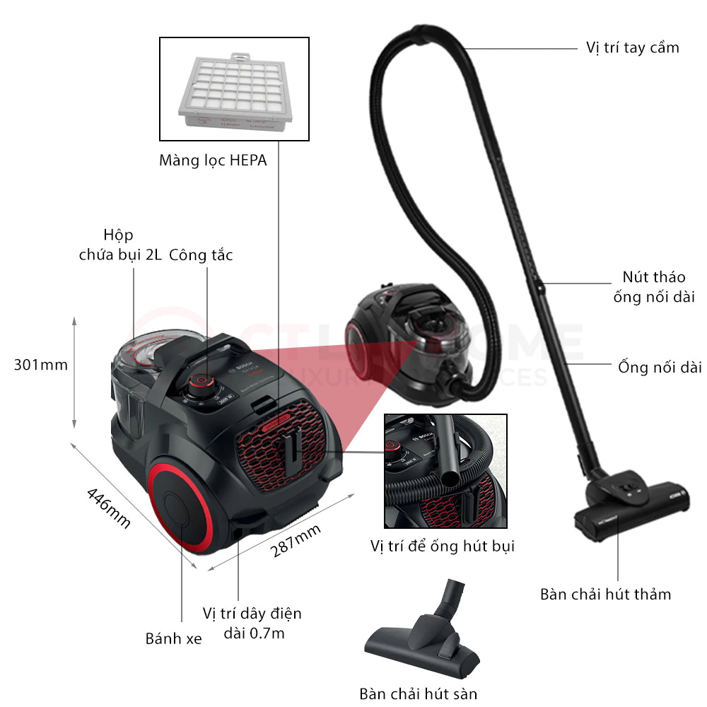 Hàng Chính Hãng Bảo Hành 24 Tháng] Máy hút bụi dạng hộp Bosch BGS21WPOW