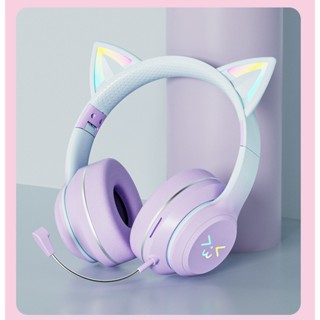 Tai Nghe Mèo Chụp Tai Không Dây Bluetooth,Tai Nghe Dễ Thương Chơi Game Học Online Có Đèn Led