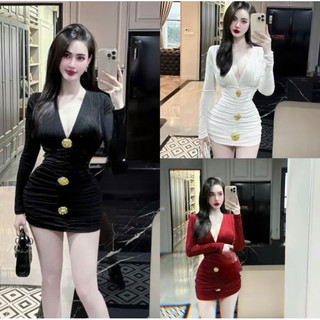  Đầm body cổ V tay dài dáng ngắn dáng dài đính hoạ tiết xinh phong sexy tôn body cho nữ đi chơi dự tiệc 