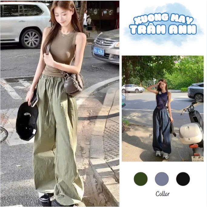 Quần Nữ Ống Rộng Chất Gió Nhăn, Quần Cạp Chun Phong Cách Cá Tính Vải Đẹp