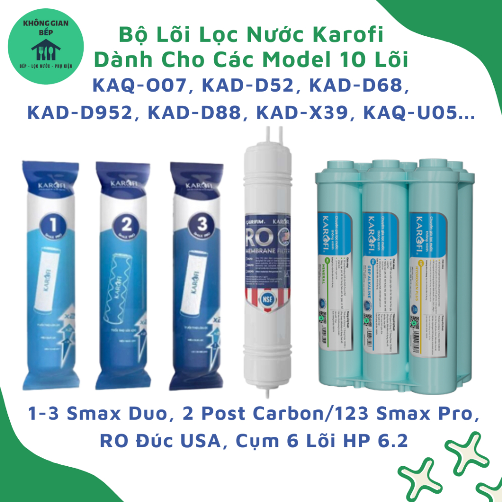 Bộ 10 Lõi Lọc Nước Karofi Chính Hãng Model KAQ-O07, U05, KAD-D52, D68, D952, D88, X39...