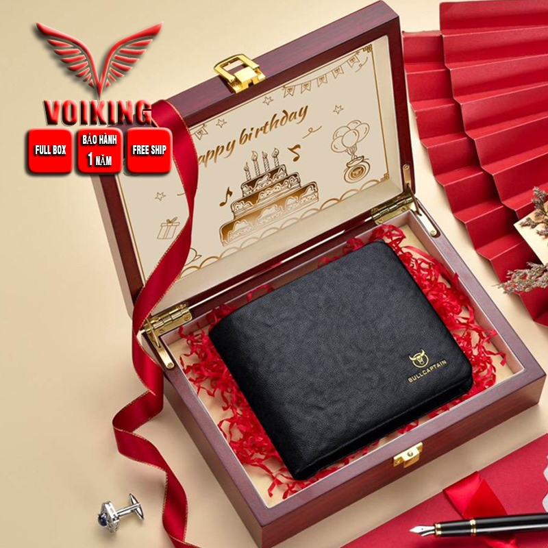 Ví nam cao cấp full hộp Bullcaptain chất liệu da bò nguyên tấm V19