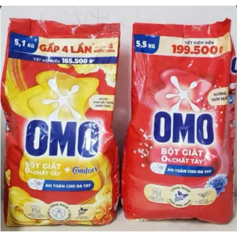 Bột giặt omo túi to 5,1kg, 5,5kg (bao bì tuỳ lô nhập hàng)