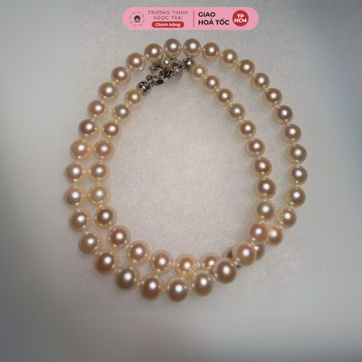 Chuỗi Đeo Cổ Ngọc Trai Biển Màu Trắng Ánh Hồng Đậm 8ly Độ Sáng 5A - Ngọc Trai Trường Thịnh