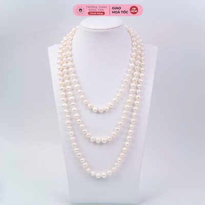 Chuỗi Đeo Cổ Ngọc Trai 3 Tầng Hạt Vân Size 8ly Dài 180cm - Ngọc Trai Trường Thịnh