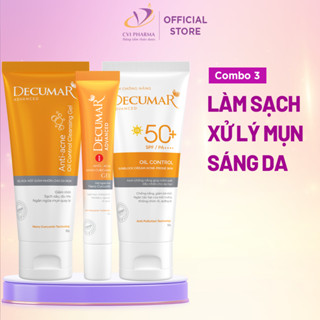 Combo gel chấm mụn Curcumin nghệ vàng, sữa rửa mặt và kem chống nắng Decumar - DCA01, DGR01, DAV02