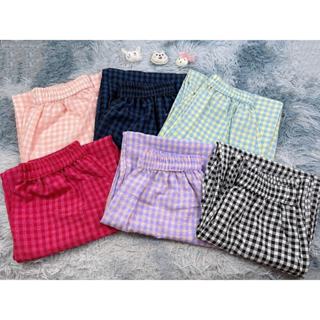 Quần Kẻ Caro Quần dài Ống Suông Cạp Cao Lưng Chun Nhiều Màu Mặc Nhà Nữ Phong Cách Hàn Quốc