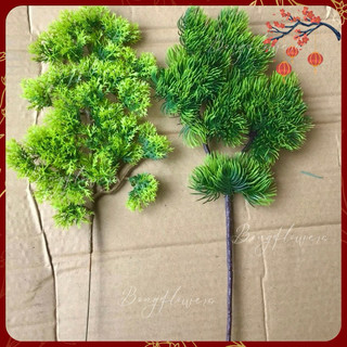 Hoa sen đá giả, cành tùng giả, lá phát tài cắm điểm chân chậu lan
