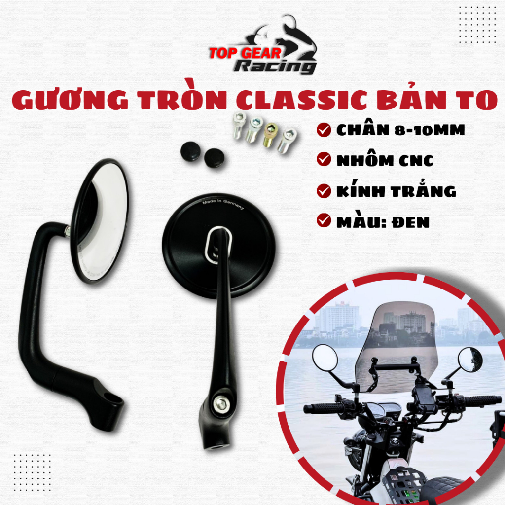 Gương Tròn CNC Các Dòng Xe Classic Retro Cao Cấp (1 Đôi)