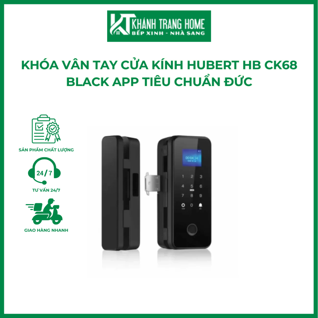 Khóa vân tay cửa kính HUBERT HB CK68 BLACK App tiêu chuẩn Đức - Khánh Trang Home