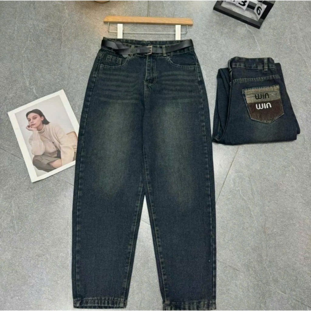 Quần Baggy Jean Thêu Min, Quần Jean Baggy Túi Thêu