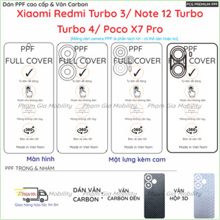 Dán PPF & Skin Carbon Xiaomi Redmi Turbo 3 4/ Redmi Note 12 Turbo/ Poco X7 Pro loại trong, nhám cho màn hình, mặt lưng