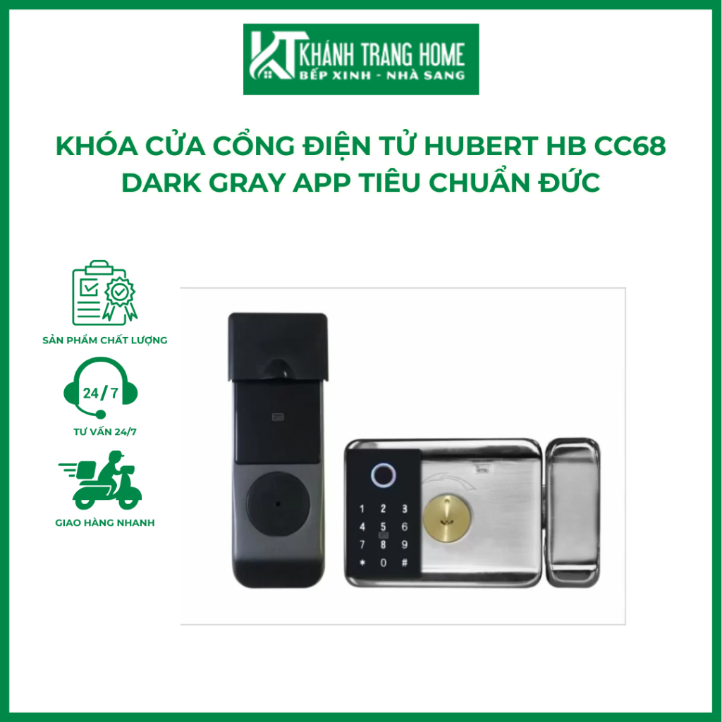 Khóa cửa cổng điện tử HUBERT HB CC68 DARK GRAY App tiêu chuẩn Đức - Khánh Trang Home