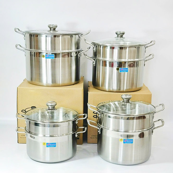 [Chính hãng] Bộ nồi xửng hấp Inox 2in1 từ size 22 - 32cm sử dụng mọi loại bếp tiện dụng