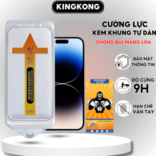 Kính cường lực iphone khung tự dán Kingkong chống bụi màng loa cho ip xr xs max 11 12 13 14 15 16pro