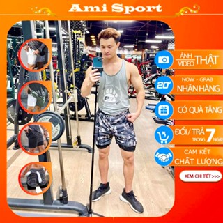 Quần tập gym nam 2 lớp, Quần thể thao nam ngắn, co giãn mát mẻ, thấm hút mồ hôi AMI-H09