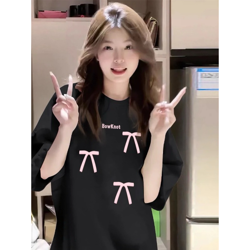 Áo thun nữ , áo phông nữ form rộng chất cotton in hình nơ xanh | BigBuy360 - bigbuy360.vn