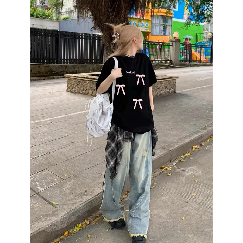 Áo thun nữ , áo phông nữ form rộng chất cotton in hình nơ xanh | BigBuy360 - bigbuy360.vn