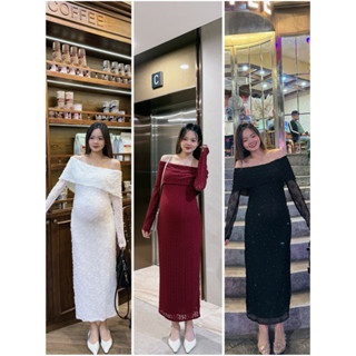 Váy thiết kế HAMY đầm thiết kế body trễ vai ren đính đá hai lớp thường mặc đi tiệc