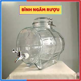 Bình Ngâm Rượu Thủy Tinh Cao Cấp, Hình Trống Đẹp Mắt, Có Vòi Tiện Lợi, Dung Tích 3L, 5L, 8L