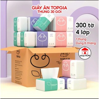 Khăn ăn thùng 30 gói giấy rút gấu trúc TOPGIA 300 tờ/ 3 lớp, dai,mịn,không tẩy trắng