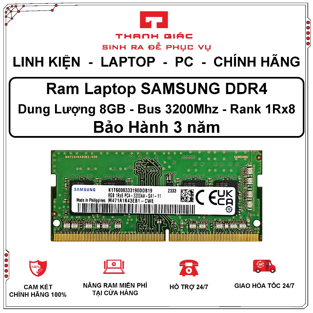 RAM Laptop DDR4 8GB Bus 3200/ Samsung/ SK Hynix/ Micron/ Crucial/ Kingston - Bảo Hành 3 Năm | BigBuy360 - bigbuy360.vn