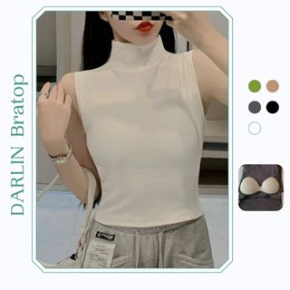  Áo Thun Giữ Nhiệt Nữ Có Mút Cổ Lọ Sát Nách Darlin Nỉ Bông Mặc Trong Blazer Cardigan Vest A23 