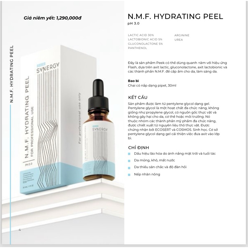 (ĐMN) Skin Synergy - N.M.F. HYDRATING PEEL PH 3.0 cấp ẩm và làm sáng da 30ml