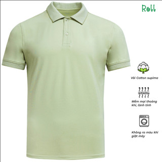 Áo polo nam Roll màu xanh vải Cotton supima xuất xịn mềm mại, lành tính, không bai xù form chuẩn