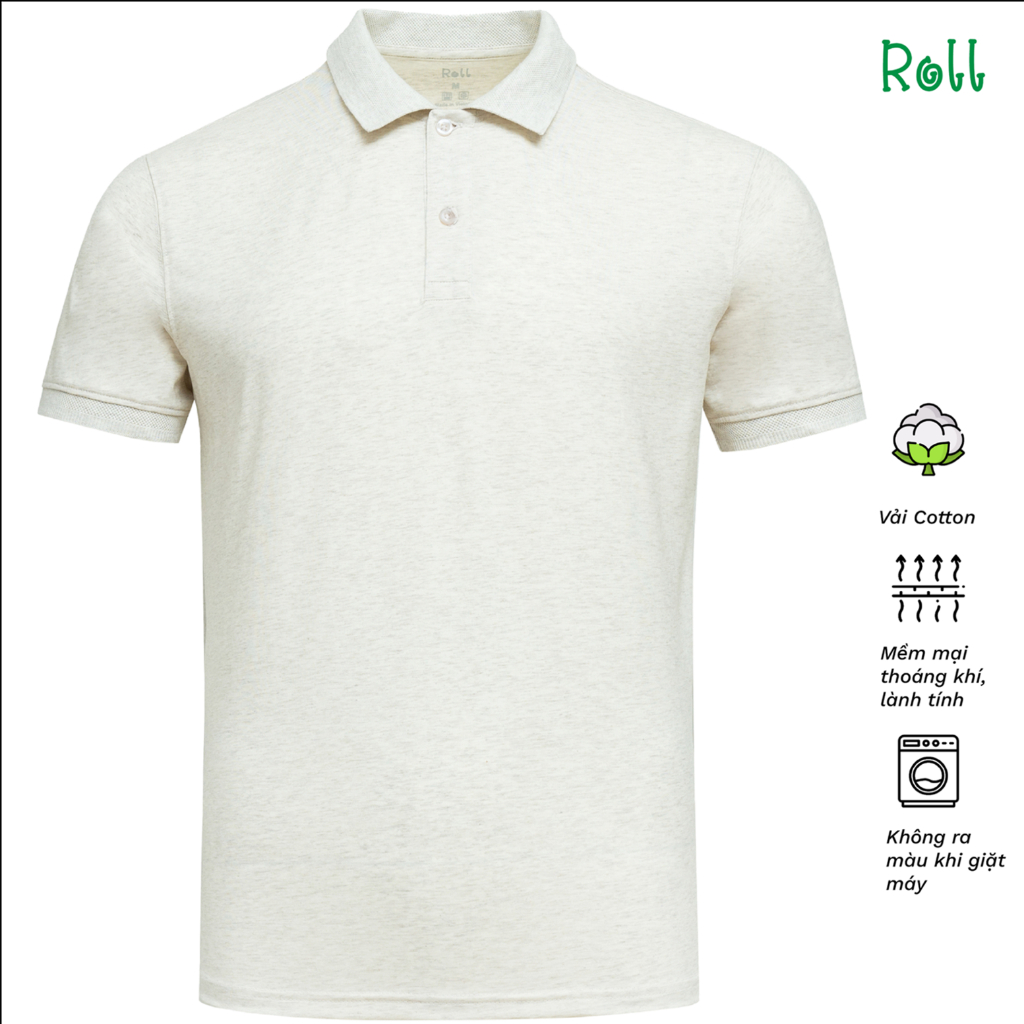 Áo polo nam Roll màu trắng melange vải Cotton organic xuất xịn mềm mại, không bai xù form chuẩn