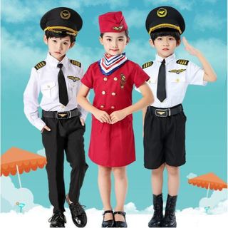 🍄[13-45kg] Trang Phục Hóa Trang Phi Công Lái Máy Bay Cho Bé Trai - Tiếp Viên Hàng Không Cho Bé Gái. Trọn Bộ