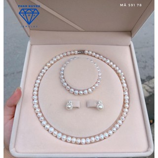  Bộ trang sức ngọc trai nuối nước ngọt A59178 hạt 7-8 li PHAN HUYNH JEWELRY 