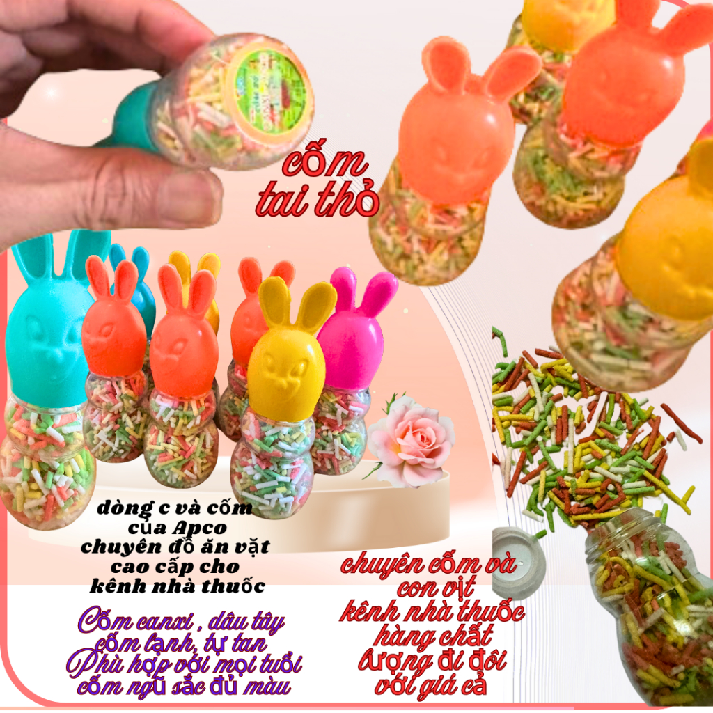 Kẹo Cốm Con Thỏ Avitamin C Canxi Trái Cây Hương Dâu Tây 10g - Snack Ngon Cho Bé, Bổ Sung Vitamin