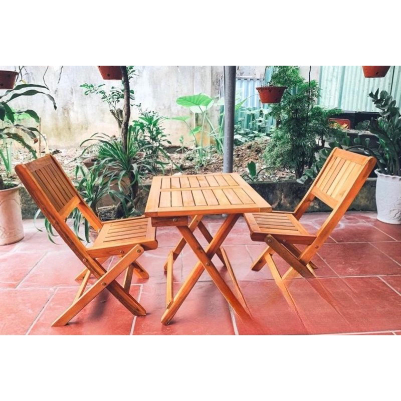 Combo 1 bàn 2 ghế gỗ cà phê