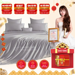 Trọn Bộ Chăn Ga Gối Phi Lụa Lavish Silk Cao Cấp Mát Lạnh Hàng Loại 1 -Xám Ghi