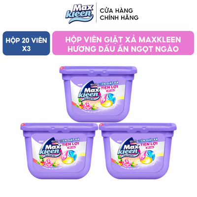 [Live New] Combo 3 Hộp Viên Giặt Xả MaxKleen Hương Dấu Ấn Ngọt Ngào 300g (20 ViênHộp)