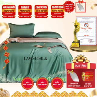 Mix Color Trọn Bộ Chăn Ga Gối Phi Lụa Xanh Matcha Phối Hồng Phấn Lavish Silk Cao Cấp - CG014