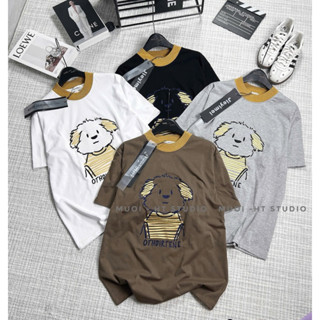   Ảnh thật Muoi Studio  Áo phông nam nữ Unisex Dog Pha Cổ Len Casual Form Giấu Quần Hàng QC New 