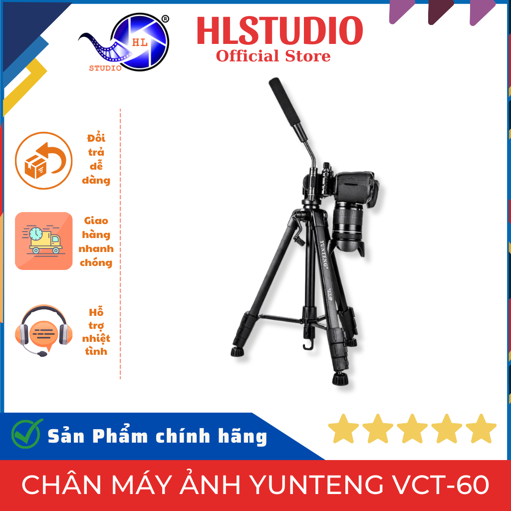Chân Máy Ảnh Yunteng VCT-60 HL Studio - Chất Liệu Nhôm ABS, Chiều Cao 1.5m, Tải Trọng 3kg