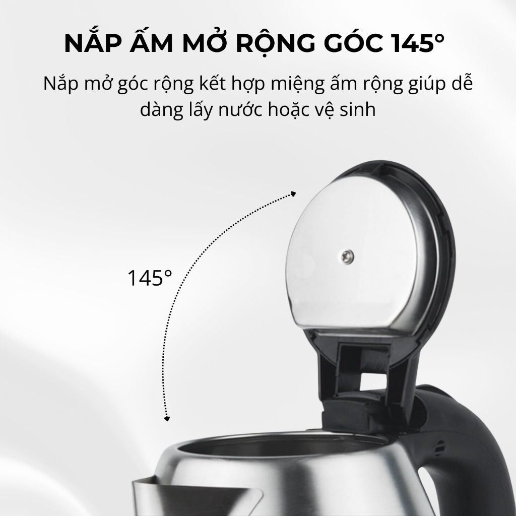 Ấm Siêu Tốc Inox 304 Daewoo 1.8L DWK-S1805 đảm bảo an toàn công suất 1500W