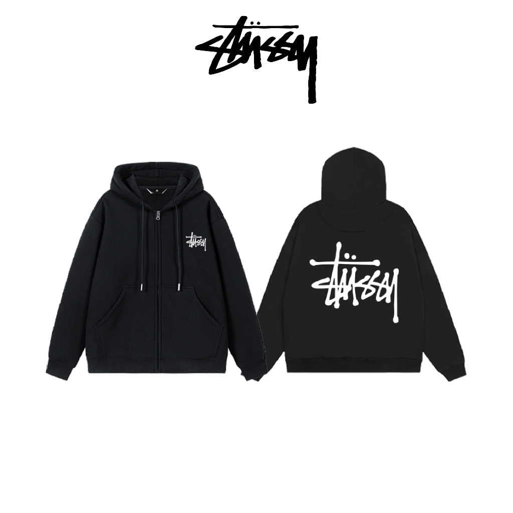 Áo hoodie zip in logo nỉ bông 2 lớp mũ khoác zip bassic form rộng nam nữ unisex